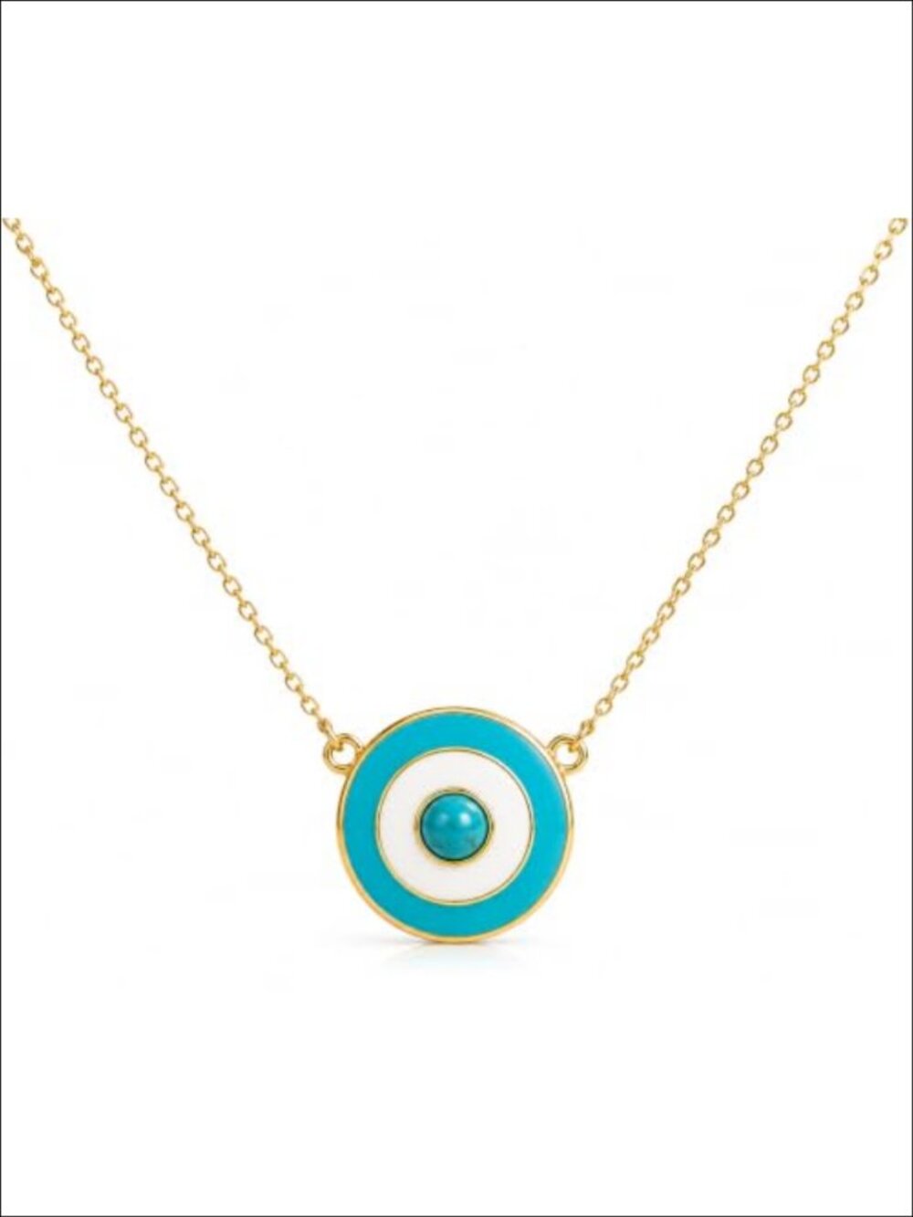 14K Gold Plated Evil Eye Pendant Necklace Turquoise Enamel Protection Jewelry